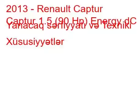 2013 - Renault Captur
Captur 1.5 (90 Hp) Energy dCi Yanacaq sərfiyyatı və Texniki Xüsusiyyətlər