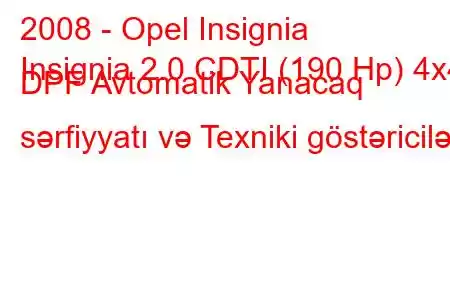 2008 - Opel Insignia
Insignia 2.0 CDTI (190 Hp) 4x4 DPF Avtomatik Yanacaq sərfiyyatı və Texniki göstəricilər