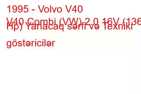 1995 - Volvo V40
V40 Combi (VW) 2.0 16V (136 Hp) Yanacaq sərfi və Texniki göstəricilər