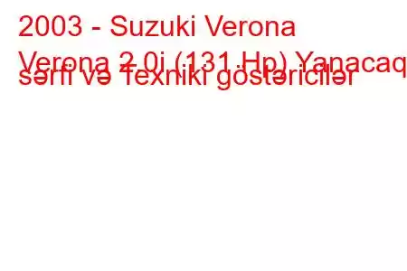 2003 - Suzuki Verona
Verona 2.0i (131 Hp) Yanacaq sərfi və Texniki göstəricilər