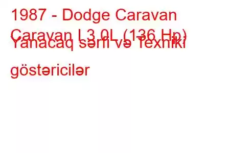 1987 - Dodge Caravan
Caravan I 3.0L (136 Hp) Yanacaq sərfi və Texniki göstəricilər