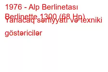 1976 - Alp Berlinetası
Berlinette 1300 (68 Hp) Yanacaq sərfiyyatı və texniki göstəricilər