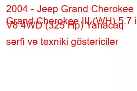 2004 - Jeep Grand Cherokee
Grand Cherokee III (WH) 5.7 i V8 4WD (325 Hp) Yanacaq sərfi və texniki göstəricilər