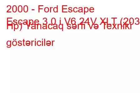 2000 - Ford Escape
Escape 3.0 i V6 24V XLT (203 Hp) Yanacaq sərfi və Texniki göstəricilər