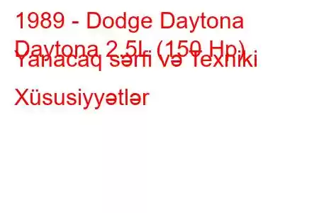 1989 - Dodge Daytona
Daytona 2.5L (150 Hp) Yanacaq sərfi və Texniki Xüsusiyyətlər