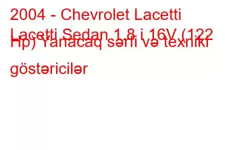 2004 - Chevrolet Lacetti
Lacetti Sedan 1.8 i 16V (122 Hp) Yanacaq sərfi və texniki göstəricilər