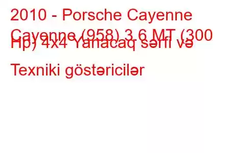 2010 - Porsche Cayenne
Cayenne (958) 3.6 MT (300 Hp) 4x4 Yanacaq sərfi və Texniki göstəricilər