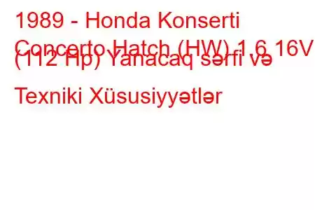 1989 - Honda Konserti
Concerto Hatch (HW) 1.6 16V (112 Hp) Yanacaq sərfi və Texniki Xüsusiyyətlər