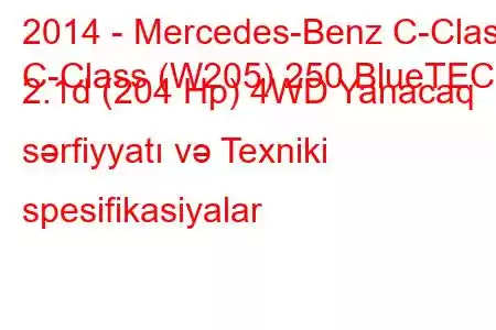 2014 - Mercedes-Benz C-Class
C-Class (W205) 250 BlueTEC 2.1d (204 Hp) 4WD Yanacaq sərfiyyatı və Texniki spesifikasiyalar