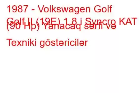 1987 - Volkswagen Golf
Golf II (19E) 1.8 i Syncro KAT (90 Hp) Yanacaq sərfi və Texniki göstəricilər