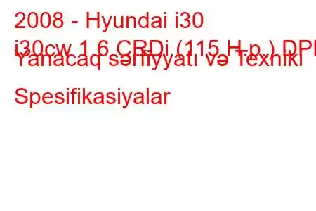 2008 - Hyundai i30
i30cw 1.6 CRDi (115 H.p.) DPF Yanacaq sərfiyyatı və Texniki Spesifikasiyalar