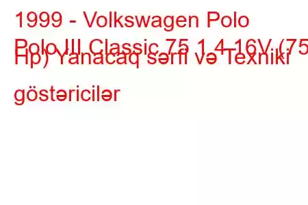 1999 - Volkswagen Polo
Polo III Classic 75 1.4 16V (75 Hp) Yanacaq sərfi və Texniki göstəricilər