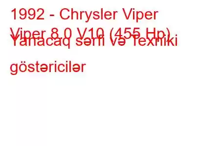 1992 - Chrysler Viper
Viper 8.0 V10 (455 Hp) Yanacaq sərfi və Texniki göstəricilər