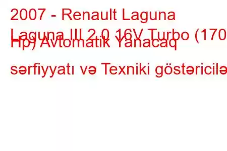 2007 - Renault Laguna
Laguna III 2.0 16V Turbo (170 Hp) Avtomatik Yanacaq sərfiyyatı və Texniki göstəricilər