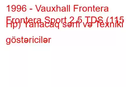 1996 - Vauxhall Frontera
Frontera Sport 2.5 TDS (115 Hp) Yanacaq sərfi və Texniki göstəricilər