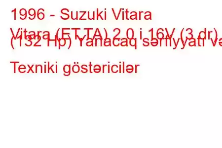 1996 - Suzuki Vitara
Vitara (ET,TA) 2.0 i 16V (3 dr) (132 Hp) Yanacaq sərfiyyatı və Texniki göstəricilər