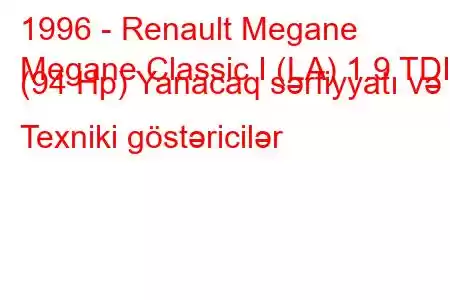 1996 - Renault Megane
Megane Classic I (LA) 1.9 TDI (94 Hp) Yanacaq sərfiyyatı və Texniki göstəricilər