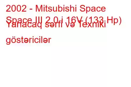 2002 - Mitsubishi Space
Space III 2.0 i 16V (133 Hp) Yanacaq sərfi və Texniki göstəricilər