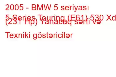 2005 - BMW 5 seriyası
5 Series Touring (E61) 530 Xd (231 Hp) Yanacaq sərfi və Texniki göstəricilər