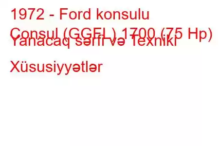 1972 - Ford konsulu
Consul (GGFL) 1700 (75 Hp) Yanacaq sərfi və Texniki Xüsusiyyətlər