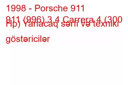 1998 - Porsche 911
911 (996) 3.4 Carrera 4 (300 Hp) Yanacaq sərfi və texniki göstəricilər