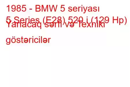 1985 - BMW 5 seriyası
5 Series (E28) 520 i (129 Hp) Yanacaq sərfi və Texniki göstəricilər