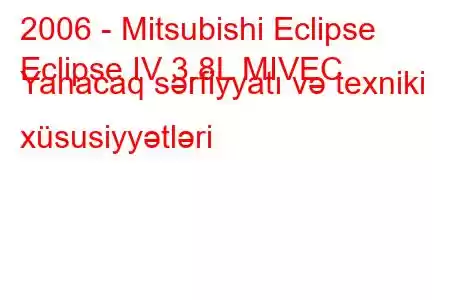 2006 - Mitsubishi Eclipse
Eclipse IV 3.8L MIVEC Yanacaq sərfiyyatı və texniki xüsusiyyətləri