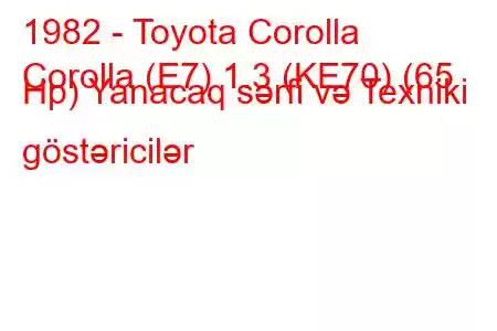 1982 - Toyota Corolla
Corolla (E7) 1.3 (KE70) (65 Hp) Yanacaq sərfi və Texniki göstəricilər