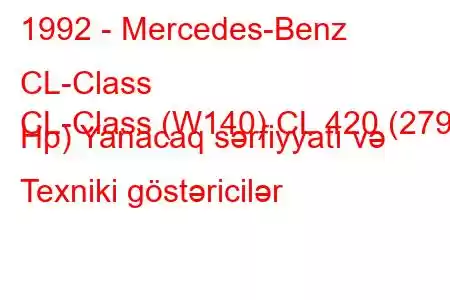 1992 - Mercedes-Benz CL-Class
CL-Class (W140) CL 420 (279 Hp) Yanacaq sərfiyyatı və Texniki göstəricilər