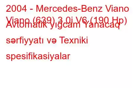 2004 - Mercedes-Benz Viano
Viano (639) 3.0i V6 (190 Hp) Avtomatik yığcam Yanacaq sərfiyyatı və Texniki spesifikasiyalar