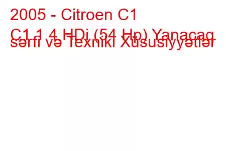 2005 - Citroen C1
C1 1.4 HDi (54 Hp) Yanacaq sərfi və Texniki Xüsusiyyətlər