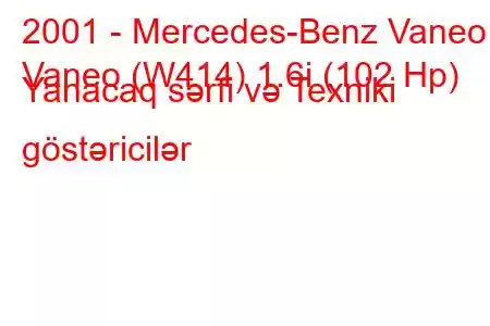 2001 - Mercedes-Benz Vaneo
Vaneo (W414) 1.6i (102 Hp) Yanacaq sərfi və Texniki göstəricilər