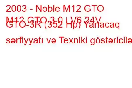 2003 - Noble M12 GTO
M12 GTO 3.0 i V6 24V GTO-3R (352 Hp) Yanacaq sərfiyyatı və Texniki göstəricilər