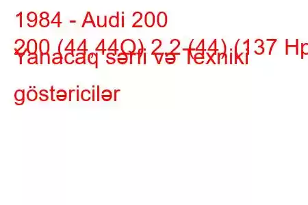 1984 - Audi 200
200 (44,44Q) 2.2 (44) (137 Hp) Yanacaq sərfi və Texniki göstəricilər