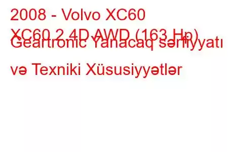 2008 - Volvo XC60
XC60 2.4D AWD (163 Hp) Geartronic Yanacaq sərfiyyatı və Texniki Xüsusiyyətlər