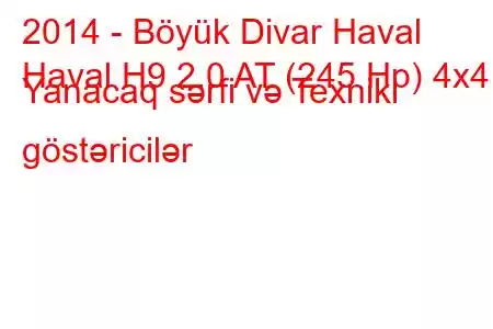 2014 - Böyük Divar Haval
Haval H9 2.0 AT (245 Hp) 4x4 Yanacaq sərfi və Texniki göstəricilər