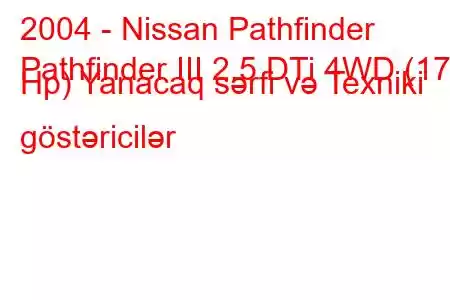 2004 - Nissan Pathfinder
Pathfinder III 2.5 DTi 4WD (174 Hp) Yanacaq sərfi və Texniki göstəricilər