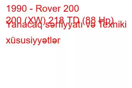 1990 - Rover 200
200 (XW) 218 ​​TD (88 Hp) Yanacaq sərfiyyatı və Texniki xüsusiyyətlər