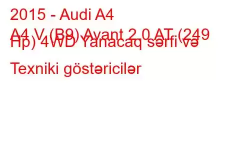 2015 - Audi A4
A4 V (B9) Avant 2.0 AT (249 Hp) 4WD Yanacaq sərfi və Texniki göstəricilər