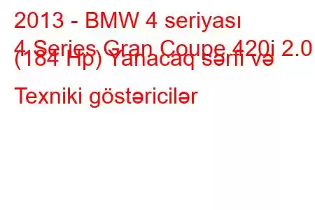 2013 - BMW 4 seriyası
4 Series Gran Coupe 420i 2.0 (184 Hp) Yanacaq sərfi və Texniki göstəricilər