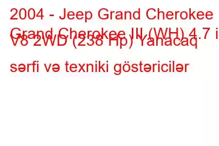 2004 - Jeep Grand Cherokee
Grand Cherokee III (WH) 4.7 i V8 2WD (238 Hp) Yanacaq sərfi və texniki göstəricilər