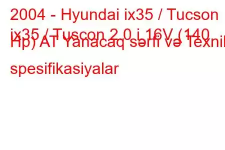 2004 - Hyundai ix35 / Tucson
ix35 / Tuscon 2.0 i 16V (140 Hp) AT Yanacaq sərfi və Texniki spesifikasiyalar