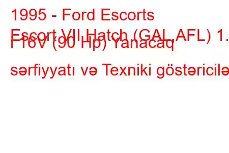 1995 - Ford Escorts
Escort VII Hatch (GAL,AFL) 1.6 i 16V (90 Hp) Yanacaq sərfiyyatı və Texniki göstəricilər