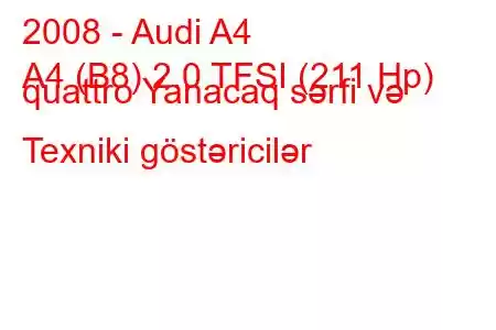 2008 - Audi A4
A4 (B8) 2.0 TFSI (211 Hp) quattro Yanacaq sərfi və Texniki göstəricilər