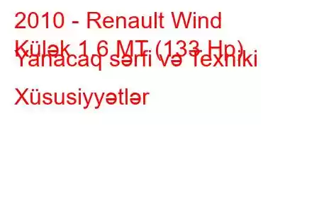 2010 - Renault Wind
Külək 1.6 MT (133 Hp) Yanacaq sərfi və Texniki Xüsusiyyətlər