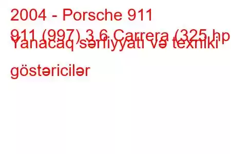 2004 - Porsche 911
911 (997) 3.6 Carrera (325 hp) Yanacaq sərfiyyatı və texniki göstəricilər