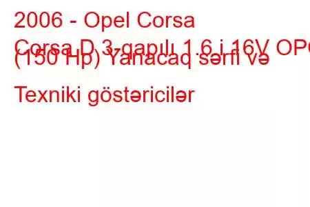 2006 - Opel Corsa
Corsa D 3-qapılı 1.6 i 16V OPC (150 Hp) Yanacaq sərfi və Texniki göstəricilər