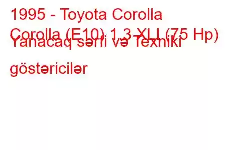 1995 - Toyota Corolla
Corolla (E10) 1.3 XLI (75 Hp) Yanacaq sərfi və Texniki göstəricilər