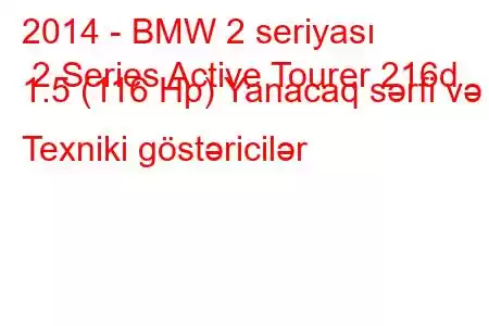 2014 - BMW 2 seriyası 2 Series Active Tourer 216d 1.5 (116 Hp) Yanacaq sərfi və Texniki göstəricilər