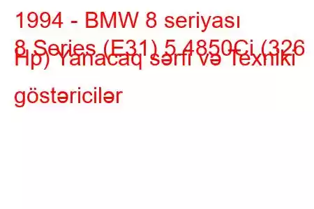 1994 - BMW 8 seriyası
8 Series (E31) 5.4850Ci (326 Hp) Yanacaq sərfi və Texniki göstəricilər